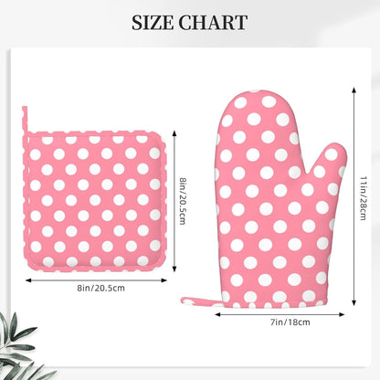 Light Pink Polka Dot Print (a) Oven Mitts and Pot Holders Sets - Heat Resistant Silicone Oven Mitts Pot Holders for Kitchen Cooking Baking, Non-Slip Ovens Gloves Hot Pads Potholders