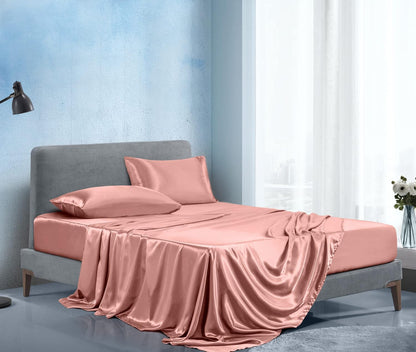 Rose Gold Satin Queen Sheets 4 Piece - Silky Cooling Bedding