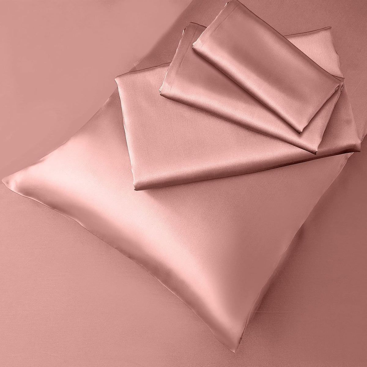 Rose Gold Satin Queen Sheets 4 Piece - Silky Cooling Bedding