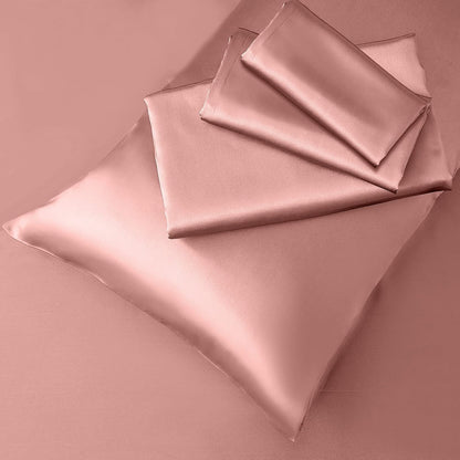 Rose Gold Satin Queen Sheets 4 Piece - Silky Cooling Bedding