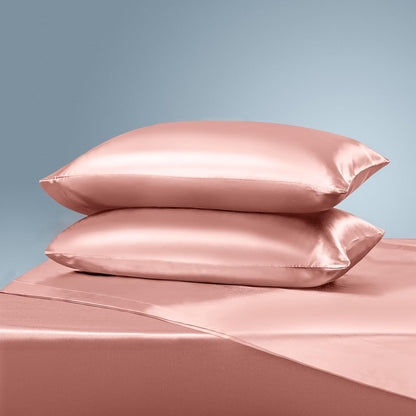 Rose Gold Satin Queen Sheets 4 Piece - Silky Cooling Bedding