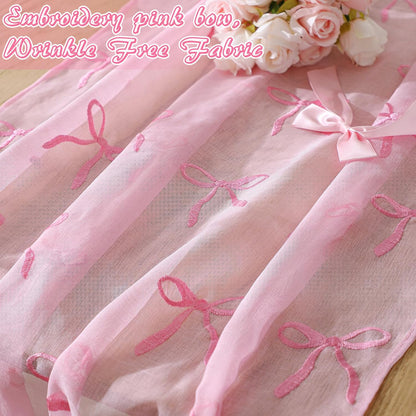 Embroidery Pink Bow Tulle Table Runner 9.2 ft Coquette Pink Cheesecloth Table Runner 110 Inch Gauze Boho Dining Decor for Wedding Birthday Baby Shower Christmas Valentine's Home Decor