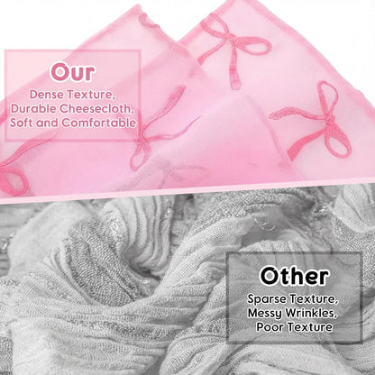 Embroidery Pink Bow Tulle Table Runner 9.2 ft Coquette Pink Cheesecloth Table Runner 110 Inch Gauze Boho Dining Decor for Wedding Birthday Baby Shower Christmas Valentine's Home Decor