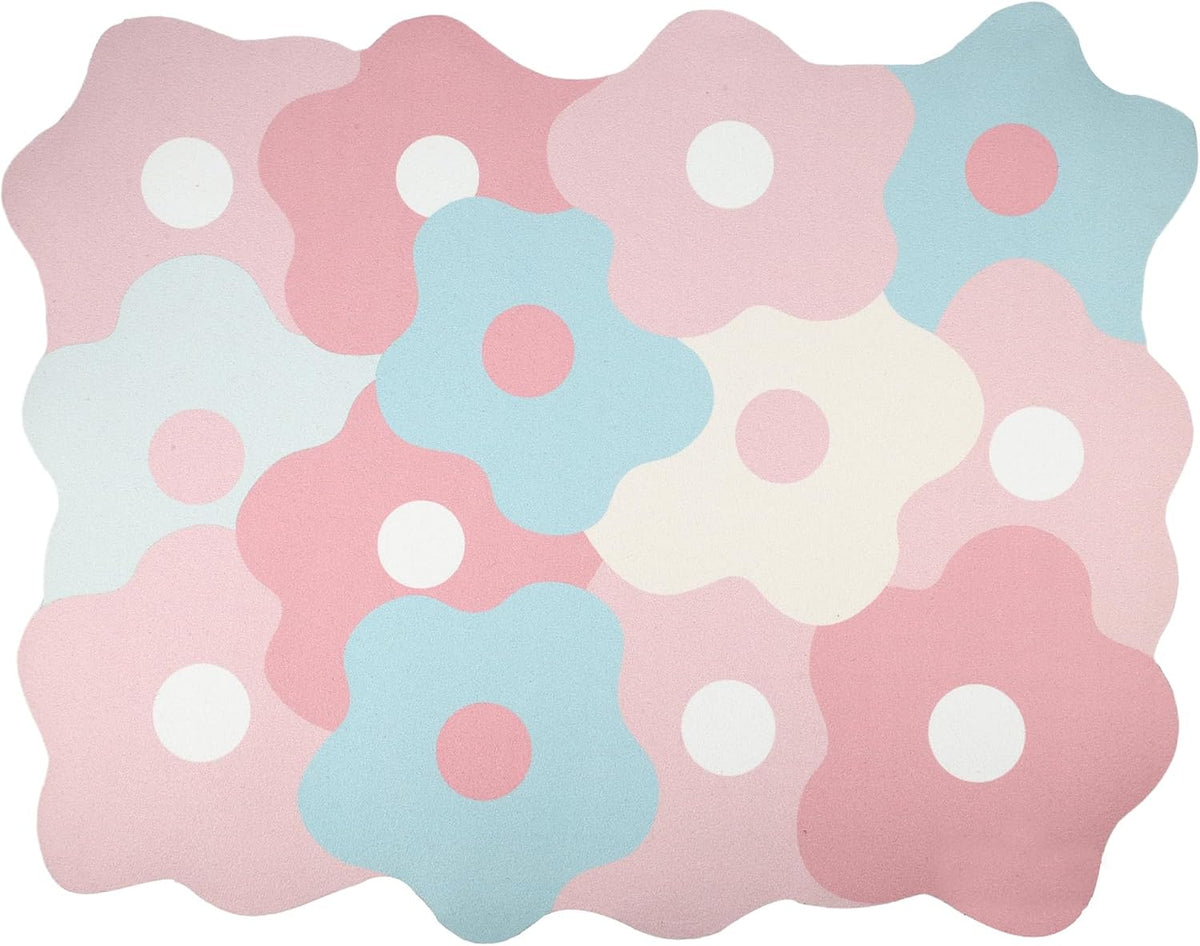 Dish Drying Mat for Kitchen Counter, Super Absorbent Pad Non-Slip Drain Pad Quick Dry Mats, Fast Drying Bar Mat for Dishes, Cups, Utensils, Flower Pattern, 20"x16" Pink
