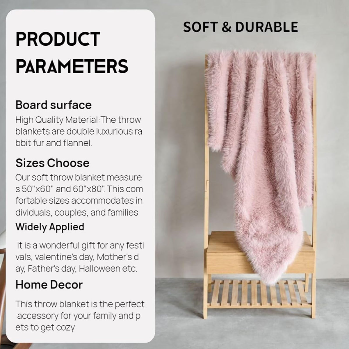 Luxury Fluffy Faux Fur Throw Blanket,Thick Fluffy Silky Fuzzy Cozy Blanket,Plush Blankets for Couch, Sofa, Chair, Bed-Pink,50x60 Inches