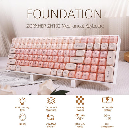 ZH100 Foundation Mechanical Keyboard,98% Pink Creamy Keyboard with Number Pad,Full Size Gaming Keyboard Cute,Jelly MOA Profile Round Keycaps,Creamy Sounding Linear Switches,PC Gaming
