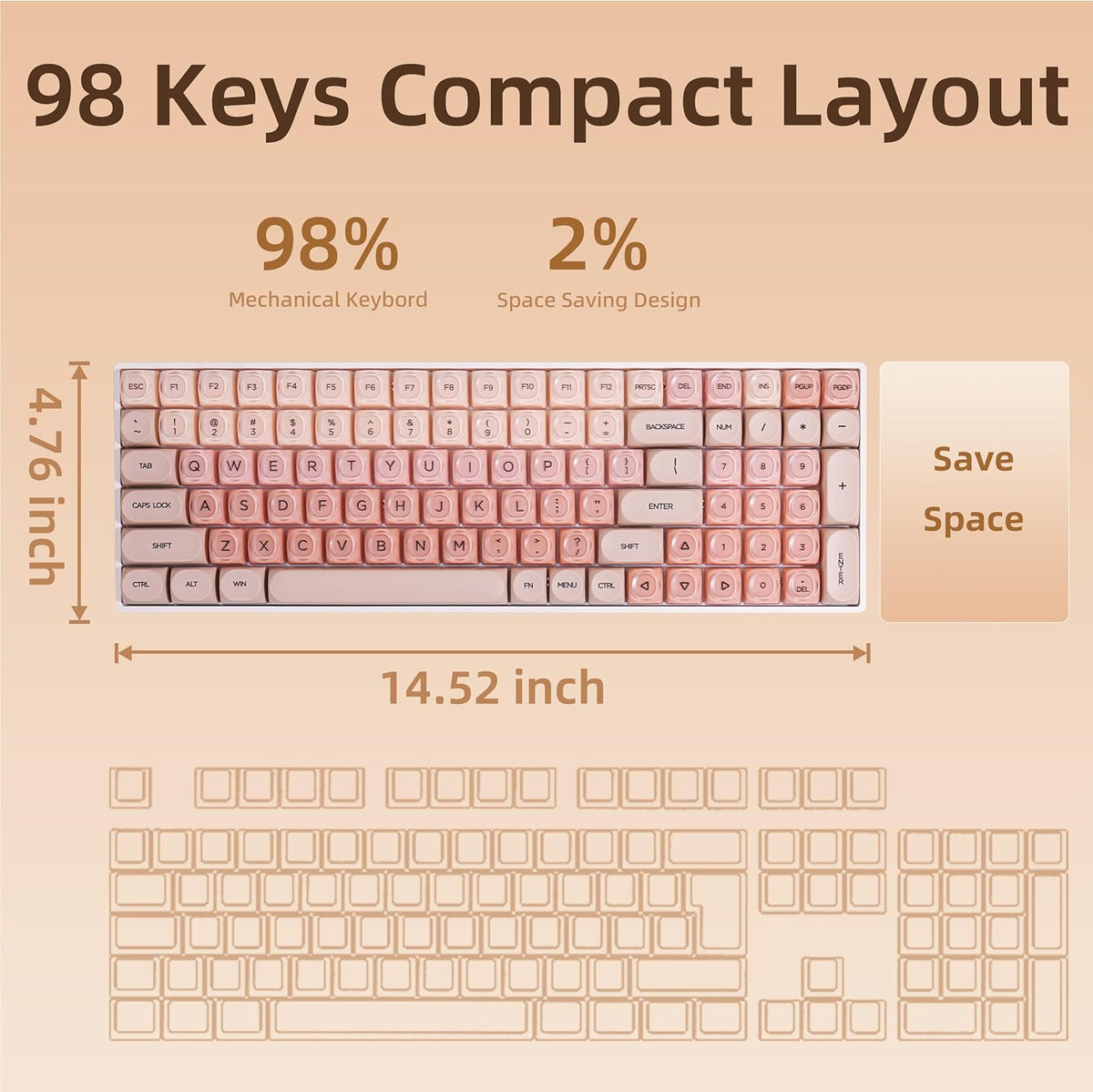 ZH100 Foundation Mechanical Keyboard,98% Pink Creamy Keyboard with Number Pad,Full Size Gaming Keyboard Cute,Jelly MOA Profile Round Keycaps,Creamy Sounding Linear Switches,PC Gaming