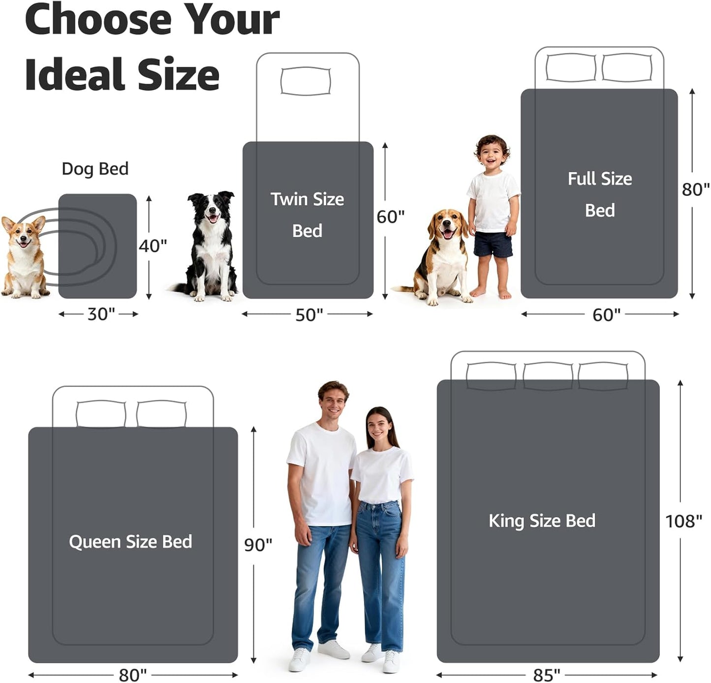 LOOBANI Waterproof Blanket for Bed: Reversible Soft Flannel Twin Bed Blanket 60" x 80", Leakproof Throw Spill-Proof Dog Pet Blanket for Couch Cover, Movie Time, Camping, Travel, Grey