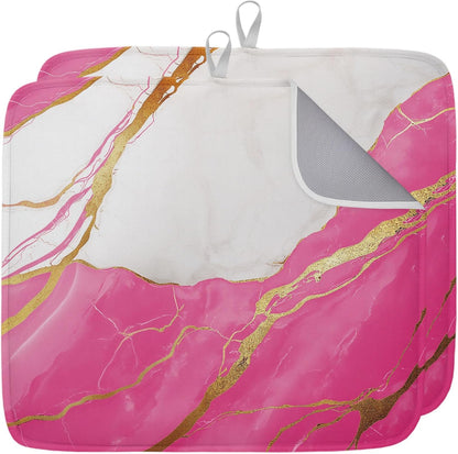 Dish Drying Mat Abstract Marble Kitchen Counter Drying Pad for Dishes Glasses Cups and Cookware Marble Pink Absorbent Dish Drying Mat Machine Washable Kitchen Accessories 2 Pack 18" x 24"