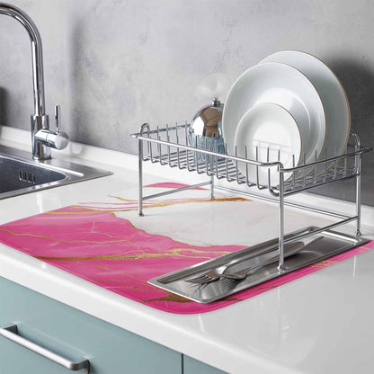 Dish Drying Mat Abstract Marble Kitchen Counter Drying Pad for Dishes Glasses Cups and Cookware Marble Pink Absorbent Dish Drying Mat Machine Washable Kitchen Accessories 2 Pack 18" x 24"