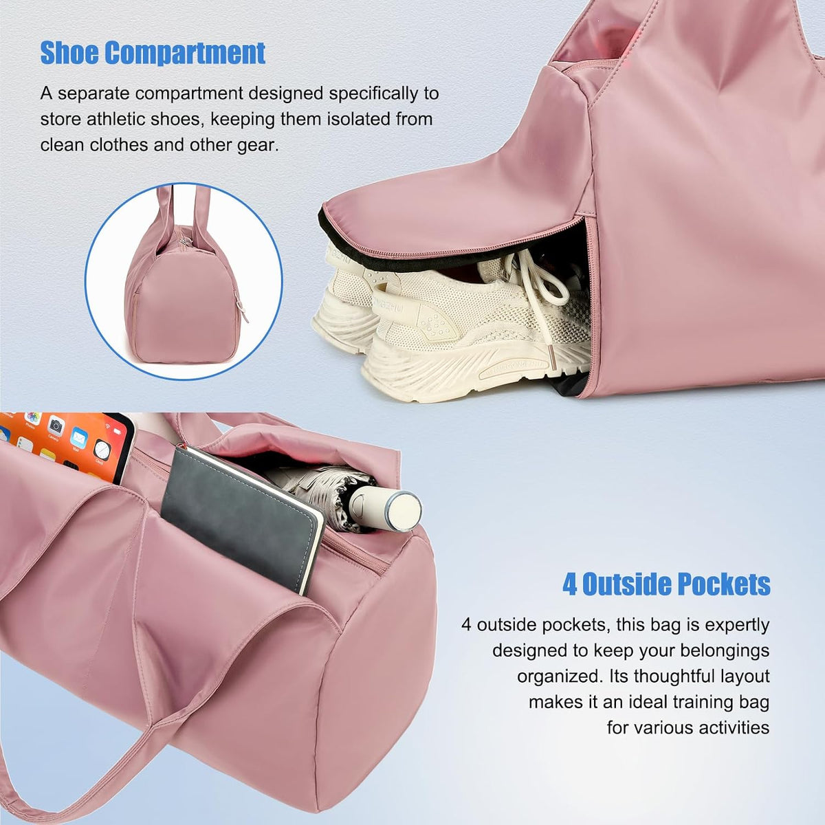 Gym Bag For Women With Shoes Compartment & Wet Dry