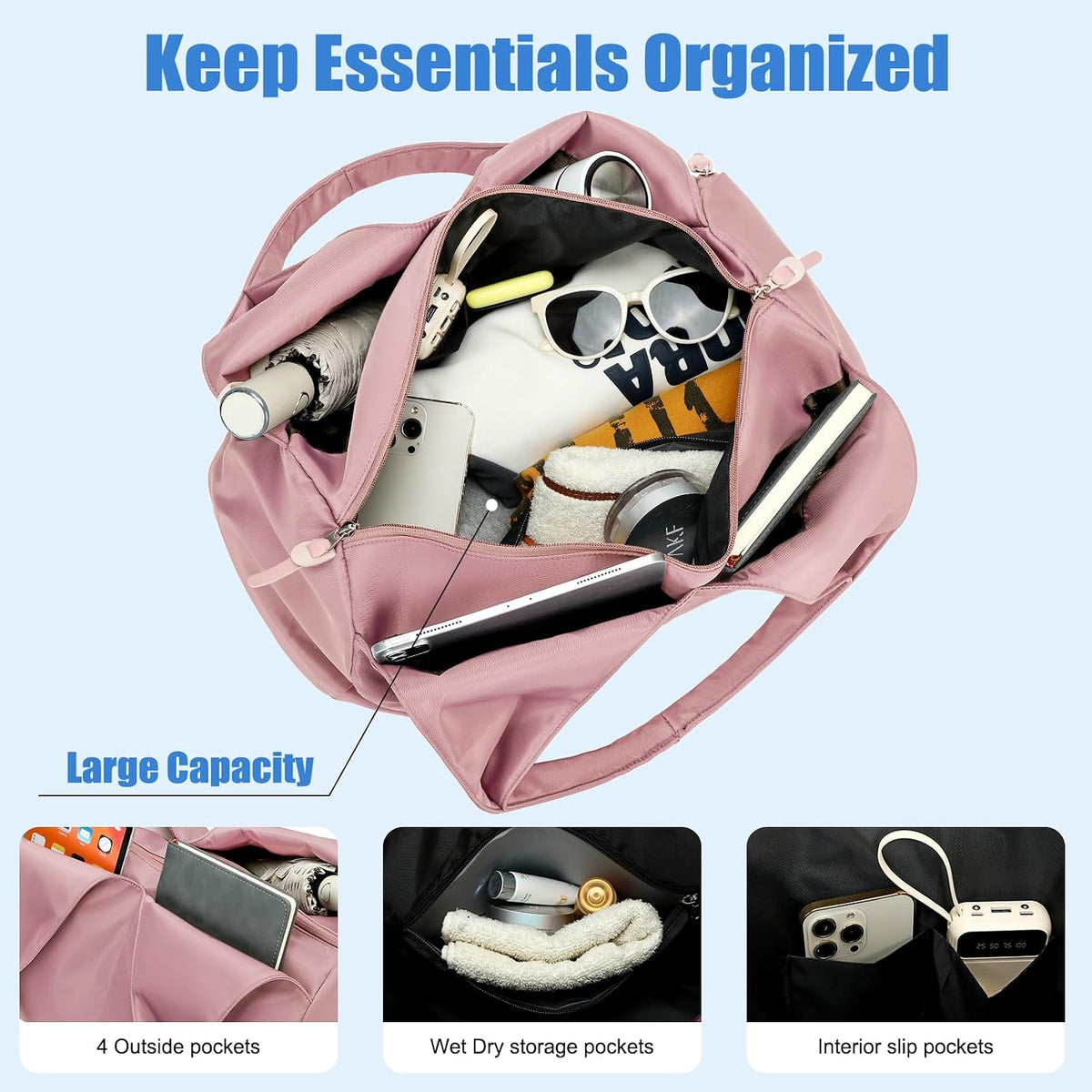 Gym Bag For Women With Shoes Compartment & Wet Dry