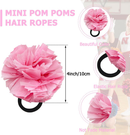 5PCS Cheerleading Pom Poms and Cheerleader Hair Ties with Poms for Sports Spirits Adults Basketball Football Birthday Performance