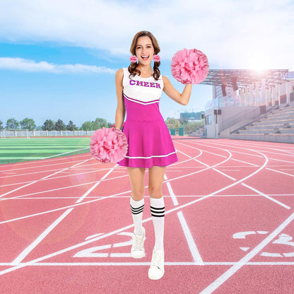 5PCS Cheerleading Pom Poms and Cheerleader Hair Ties with Poms for Sports Spirits Adults Basketball Football Birthday Performance