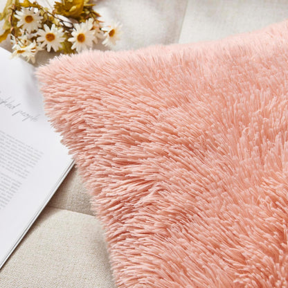 Luxury Soft Faux Fur Fleece Cushion Cover Pillowcase Decorative Throw Pillows Covers, Valentines Day Gift No Pillow Insert, 18" x 18" Inch, Pink, 2 Pack