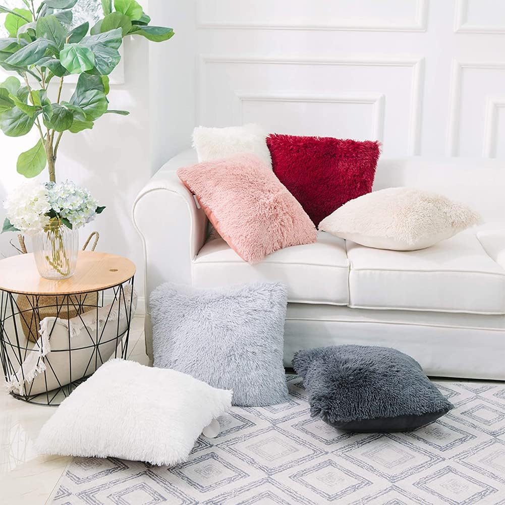 Luxury Soft Faux Fur Fleece Cushion Cover Pillowcase Decorative Throw Pillows Covers, Valentines Day Gift No Pillow Insert, 18" x 18" Inch, Pink, 2 Pack