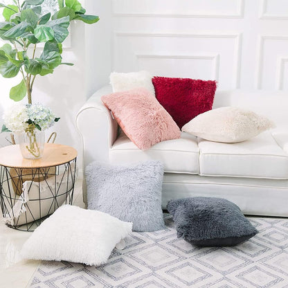 Luxury Soft Faux Fur Fleece Cushion Cover Pillowcase Decorative Throw Pillows Covers, Valentines Day Gift No Pillow Insert, 18" x 18" Inch, Pink, 2 Pack