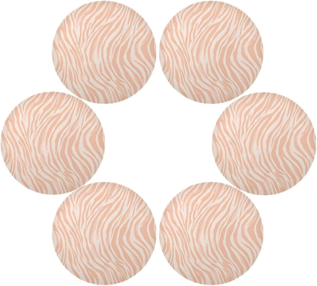 Round Placemats Pattern Peach Zebra Print Table Mats Washable Non-Slip Heat Resistant Place Mats for Dining Table Home Decoration Tray Mat 15.4"X15.4", Set of 1