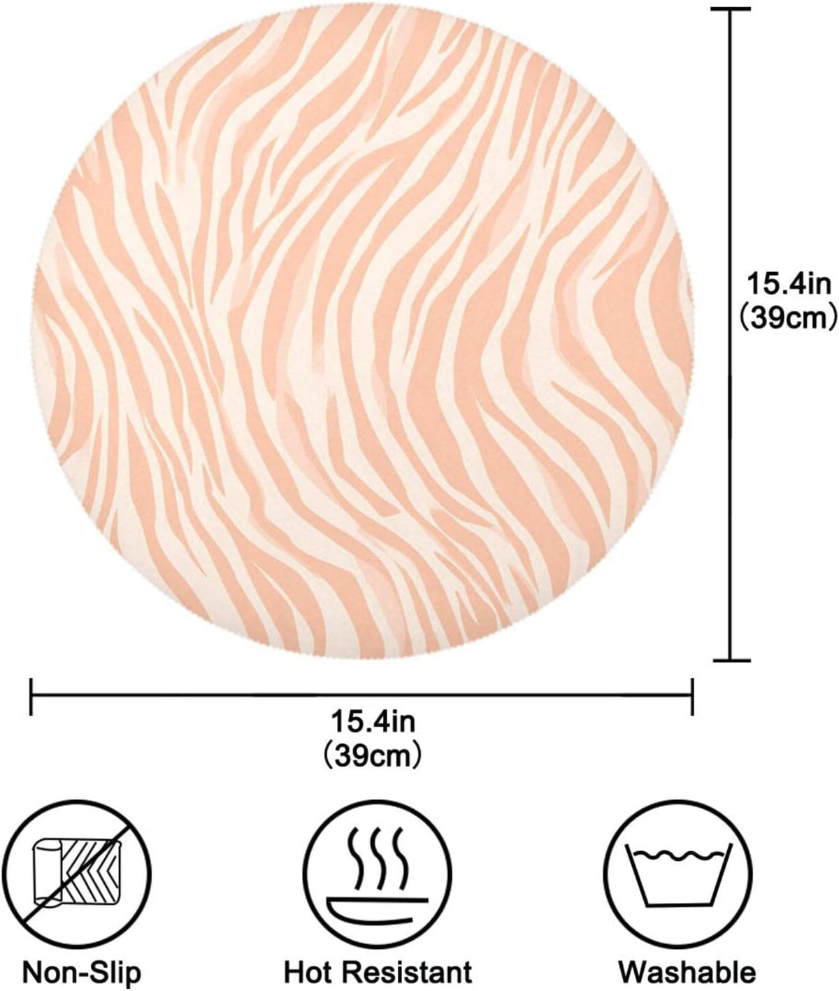 Round Placemats Pattern Peach Zebra Print Table Mats Washable Non-Slip Heat Resistant Place Mats for Dining Table Home Decoration Tray Mat 15.4"X15.4", Set of 1