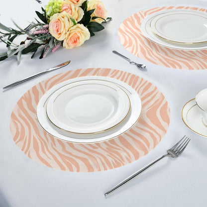 Round Placemats Pattern Peach Zebra Print Table Mats Washable Non-Slip Heat Resistant Place Mats for Dining Table Home Decoration Tray Mat 15.4"X15.4", Set of 1