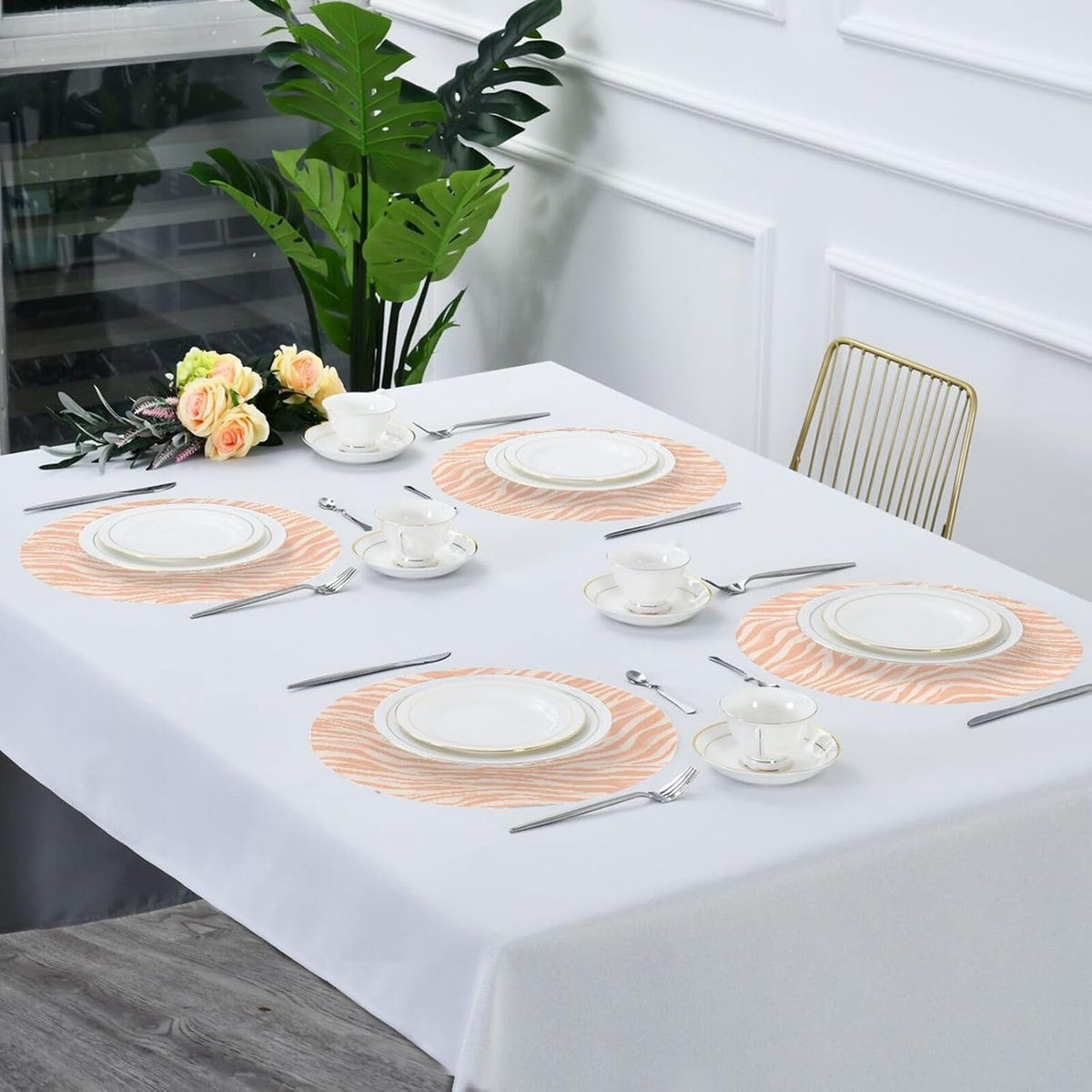 Round Placemats Pattern Peach Zebra Print Table Mats Washable Non-Slip Heat Resistant Place Mats for Dining Table Home Decoration Tray Mat 15.4"X15.4", Set of 1