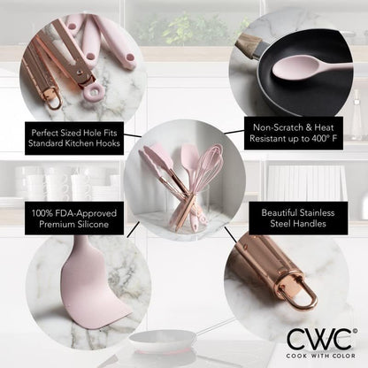 Silicone Cooking Utensils, Kitchen Utensil Set, Easy to Clean Silicone Kitchen Utensils, Cooking Utensils for Nonstick Cookware, Kitchen Gadgets Set, Standard, Pink