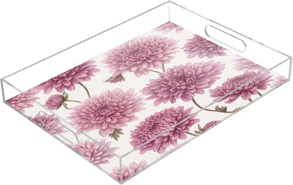 Pink Blossom Flowers Serving Tray 12" x 16" Acrylic Trays with Handles Decorative Serving Platter for Coffee, Breakfast in Bed, Dinner, Appetizers, Patio, Party