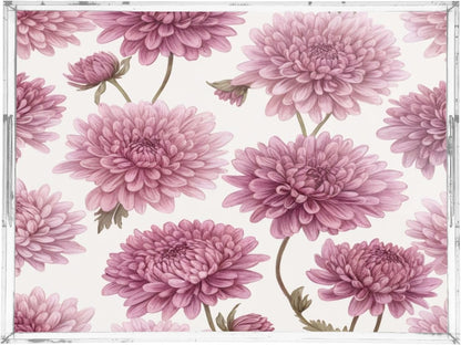 Pink Blossom Flowers Serving Tray 12" x 16" Acrylic Trays with Handles Decorative Serving Platter for Coffee, Breakfast in Bed, Dinner, Appetizers, Patio, Party