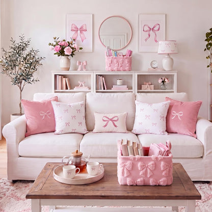 2 Pcs Pink Bow Storage Basket 14x10'' Back to School Gift Baskets