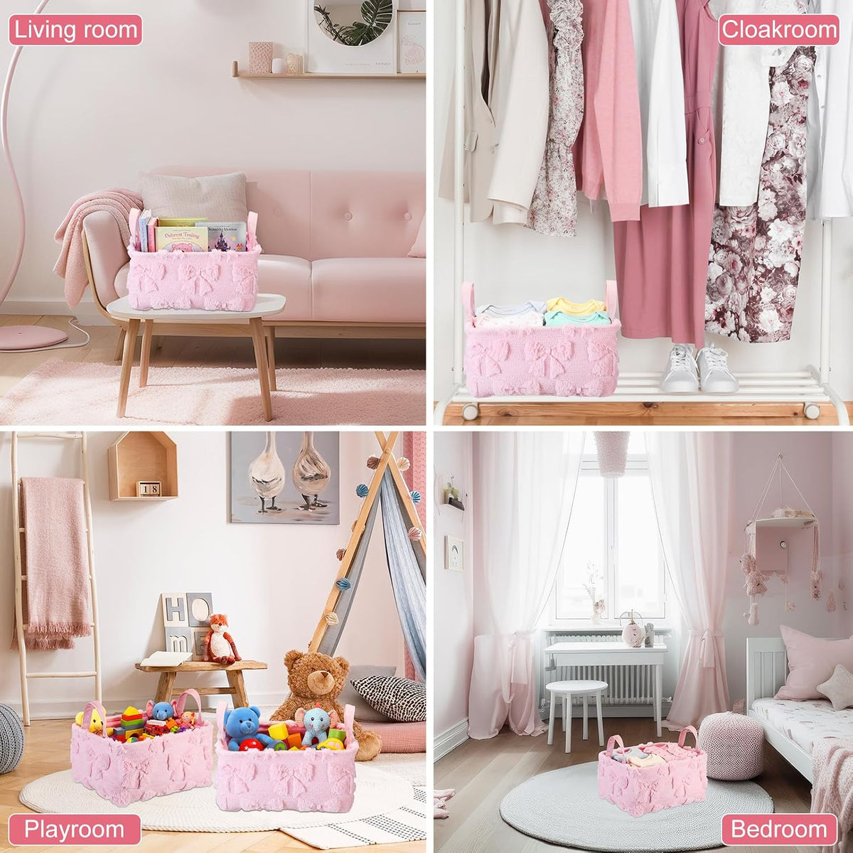 2 Pcs Pink Bow Storage Basket 14x10'' Back to School Gift Baskets