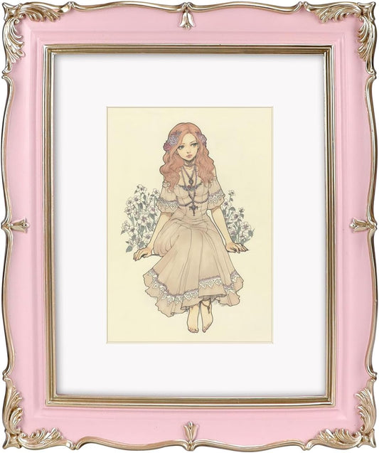 Vintage Picture Frame 8x10 with Mat for 5x7 Photo, Pink Gold