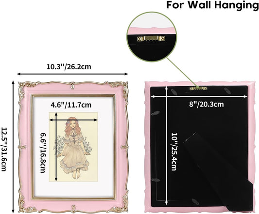 Vintage Picture Frame 8x10 with Mat for 5x7 Photo, Pink Gold