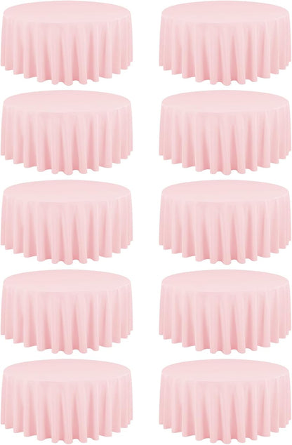 10 Packs 90 Inch Pink Round Polyester Tablecloths