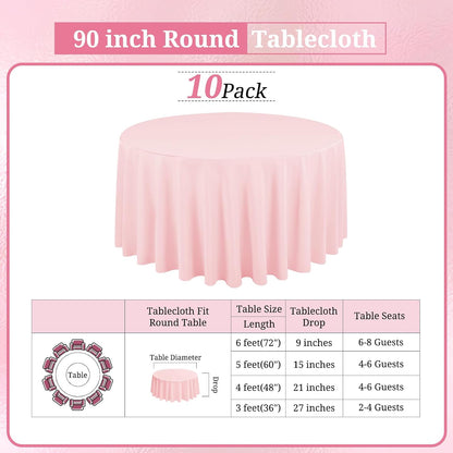 10 Packs 90 Inch Pink Round Polyester Tablecloths