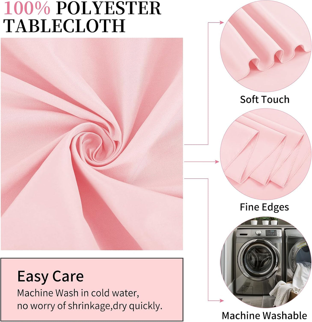 10 Packs 90 Inch Pink Round Polyester Tablecloths
