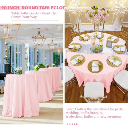 10 Packs 90 Inch Pink Round Polyester Tablecloths