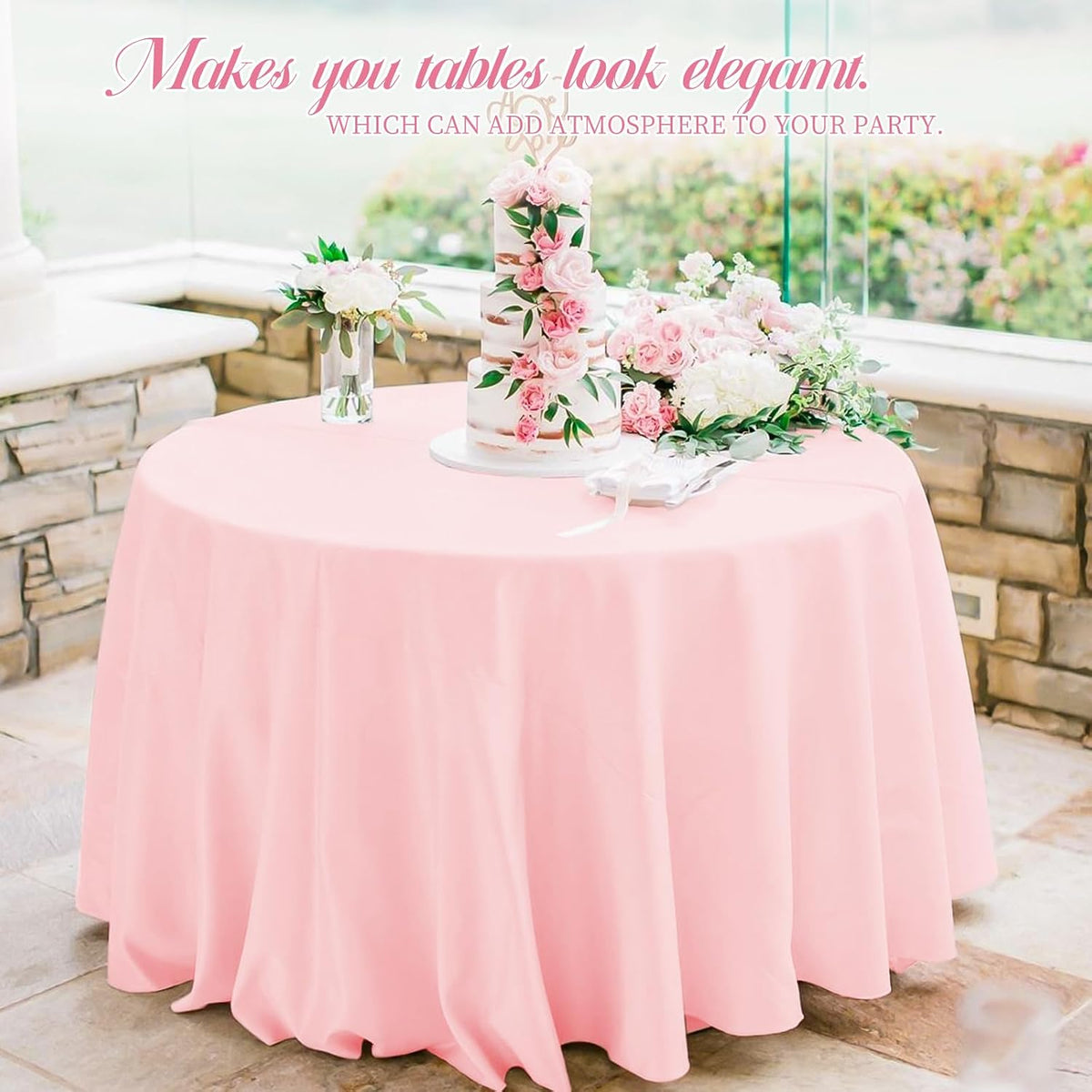 10 Packs 90 Inch Pink Round Polyester Tablecloths