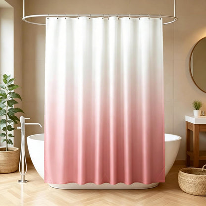 Ombre Pink and White Shower Curtain Liner,Waterproof Fabric Shower Curtain with 3 Weighted Magnets, Odorless Cloth Lightweight Bathroom Curtain,Sturdy Rustproof Grommets,72 x 72