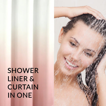 Ombre Pink and White Shower Curtain Liner,Waterproof Fabric Shower Curtain with 3 Weighted Magnets, Odorless Cloth Lightweight Bathroom Curtain,Sturdy Rustproof Grommets,72 x 72