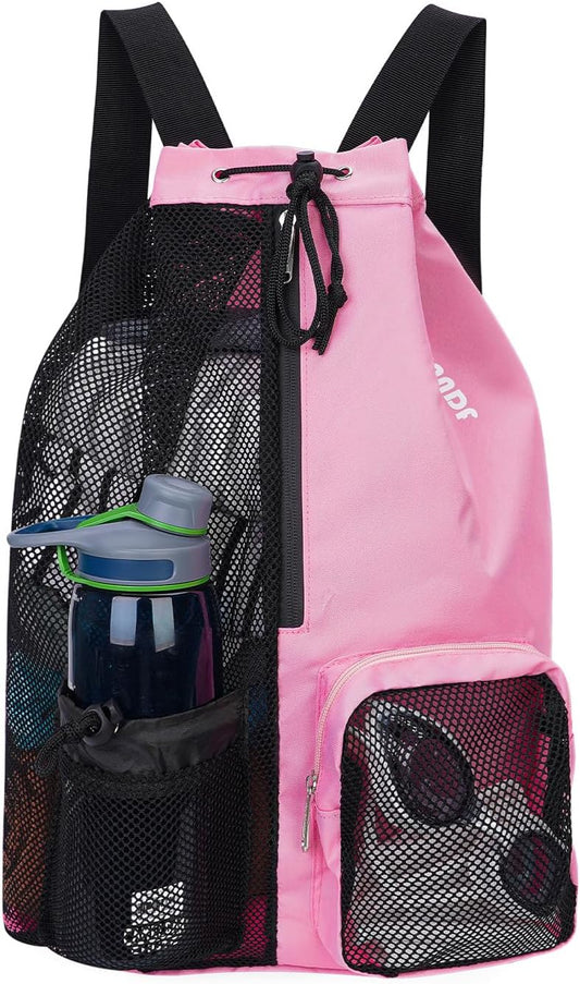 Mesh Swim Bag, Drawstring Beach Backpack