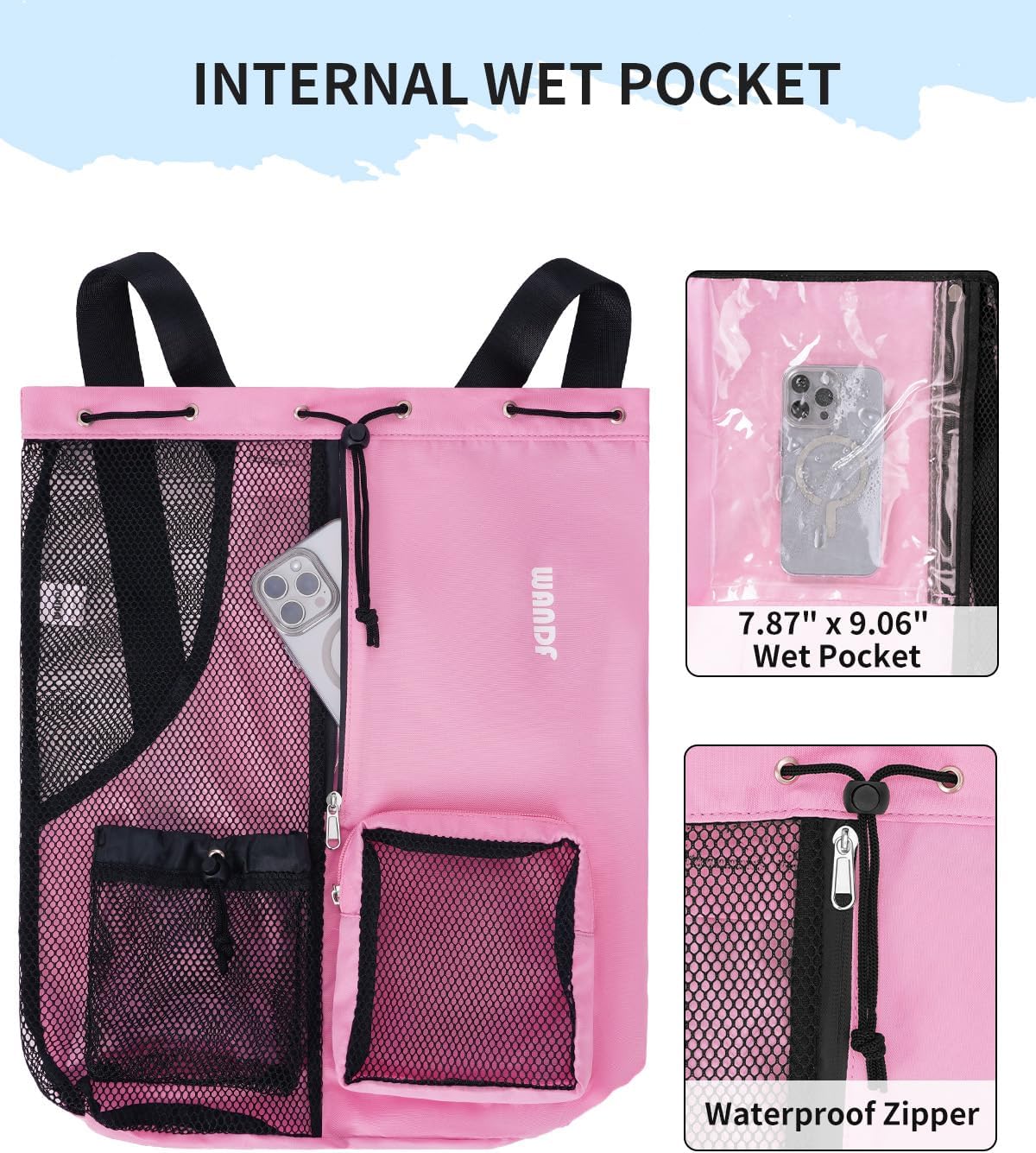 Mesh Swim Bag, Drawstring Beach Backpack