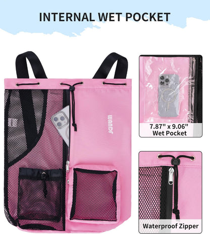 Mesh Swim Bag, Drawstring Beach Backpack