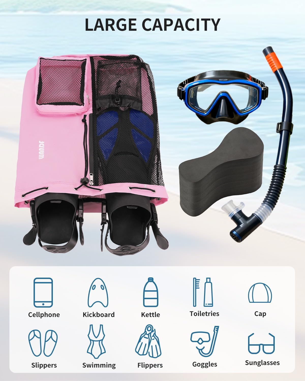 Mesh Swim Bag, Drawstring Beach Backpack