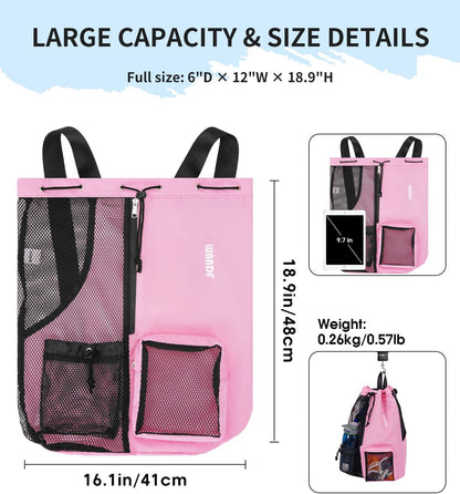 Mesh Swim Bag, Drawstring Beach Backpack