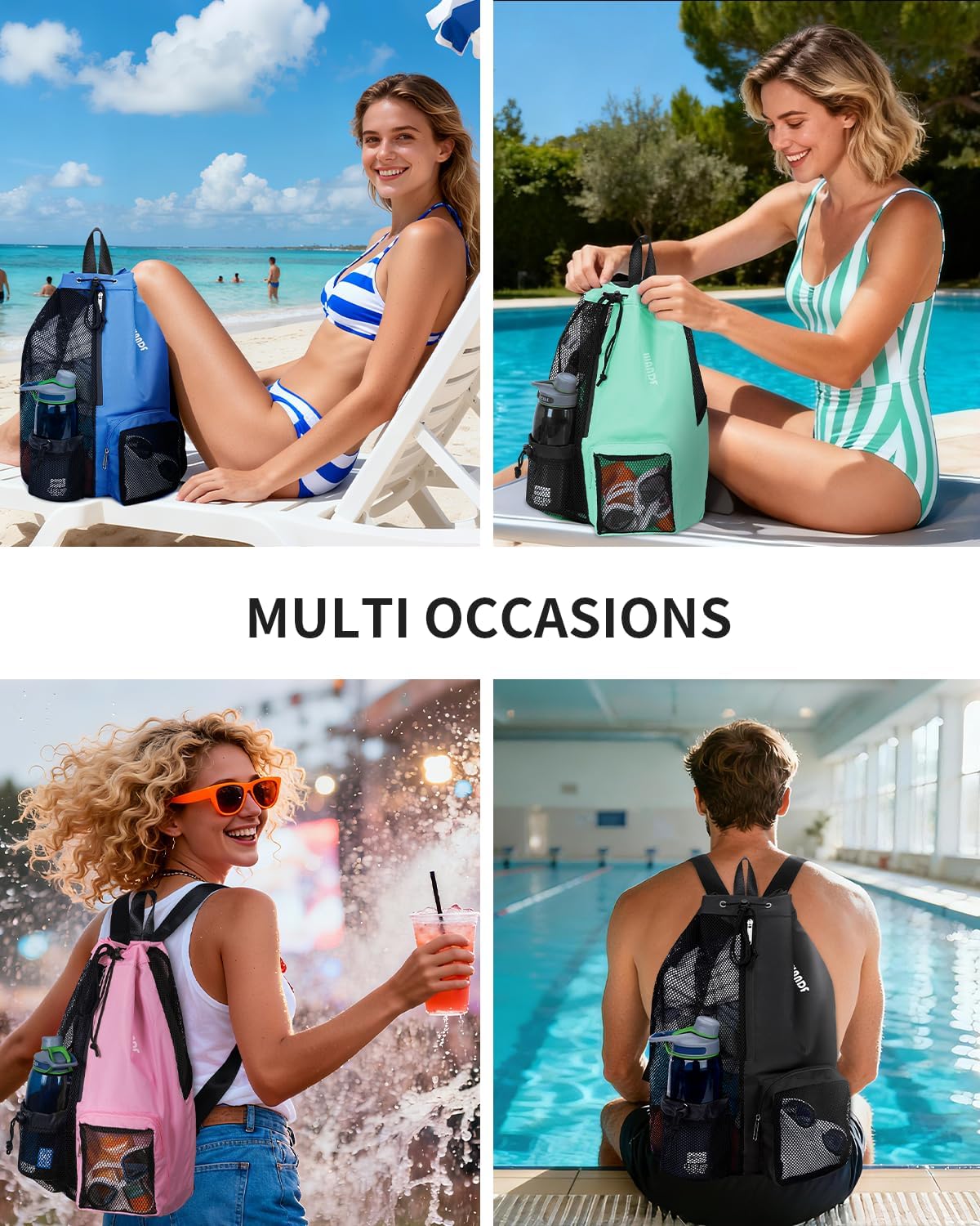 Mesh Swim Bag, Drawstring Beach Backpack