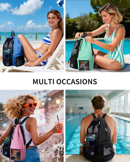 Mesh Swim Bag, Drawstring Beach Backpack