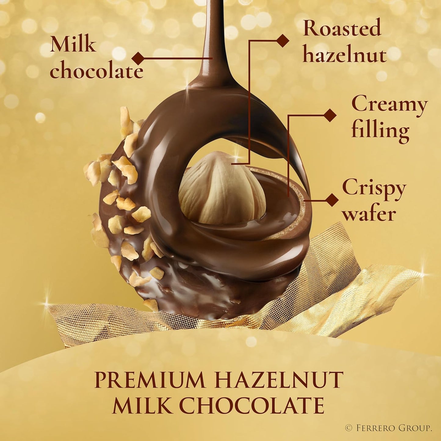 Ferrero Rocher Gourmet Hazelnut Milk Chocolate Gift Box, 42 Individually Wrapped Chocolates, 18.5 oz