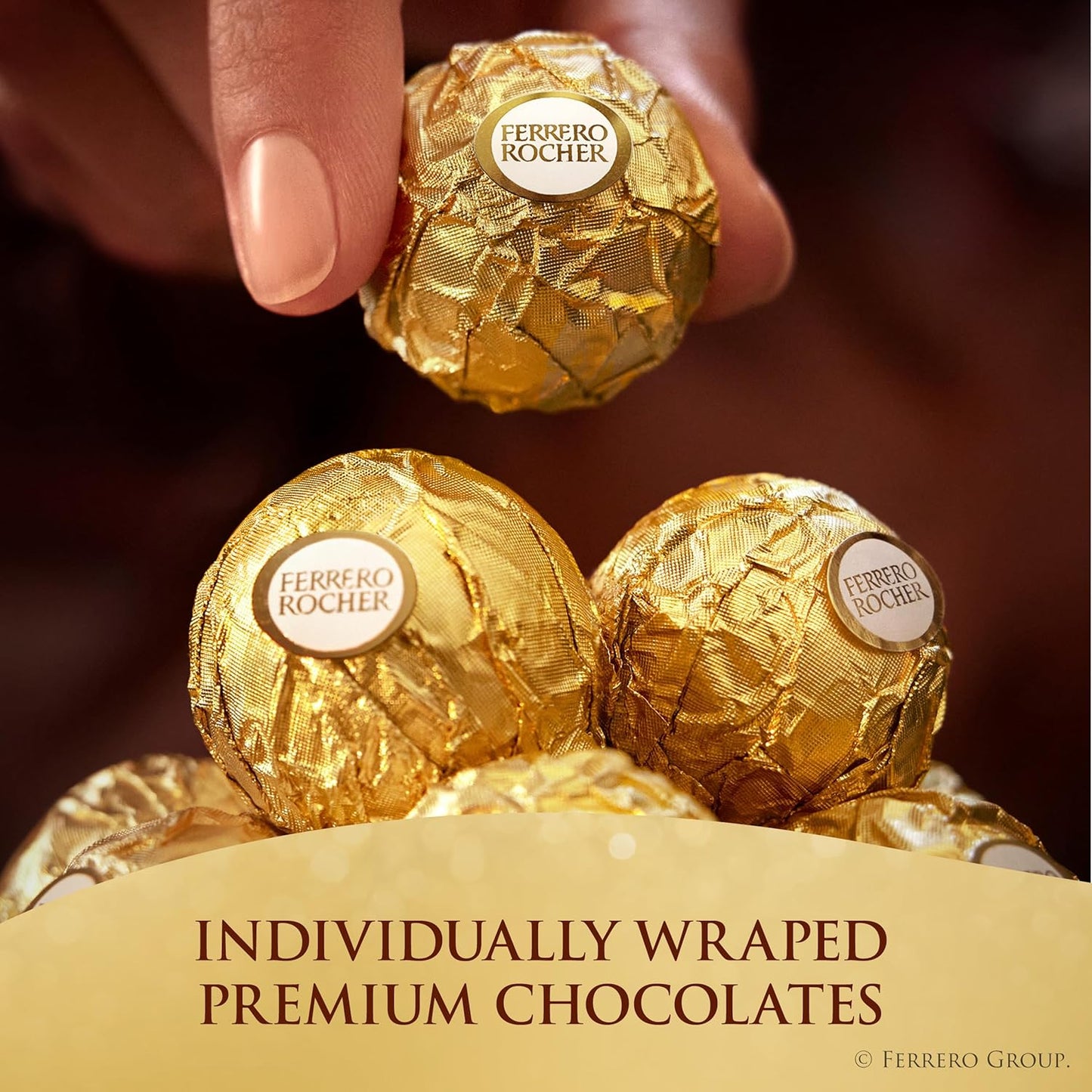 Ferrero Rocher Gourmet Hazelnut Milk Chocolate Gift Box, 42 Individually Wrapped Chocolates, 18.5 oz