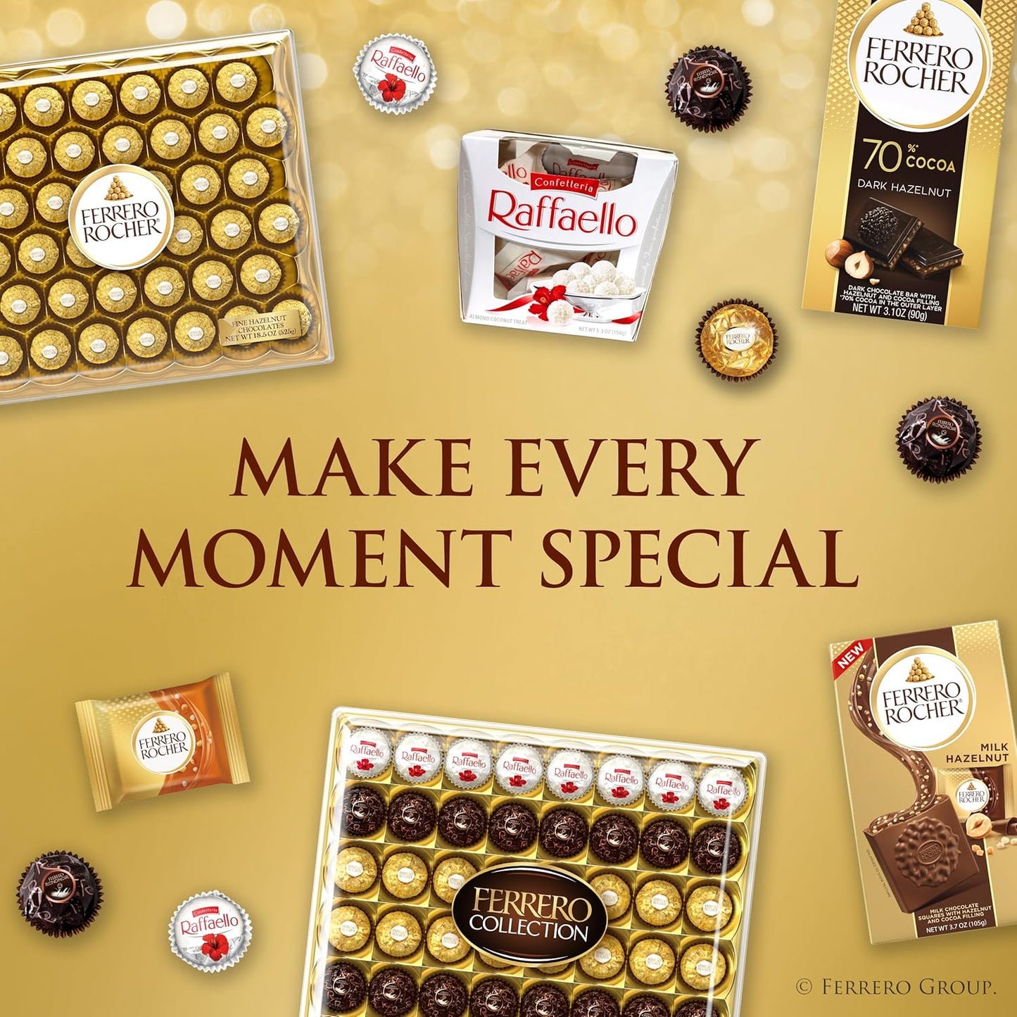 Ferrero Rocher Gourmet Hazelnut Milk Chocolate Gift Box, 42 Individually Wrapped Chocolates, 18.5 oz
