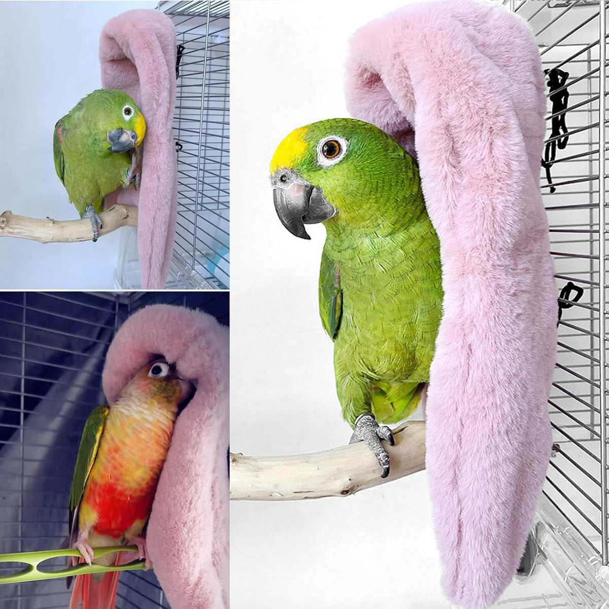 Corner Fleece Bird Blanket for Cage, Cozy Bird Bed Warmer Parrot House Cage Hanging Hammock Toy, Small Animals Shelter Plush Bedding, Cuddle Nest Hanging Toy for Parakeet Cockatiel Conure Lovebird(L)